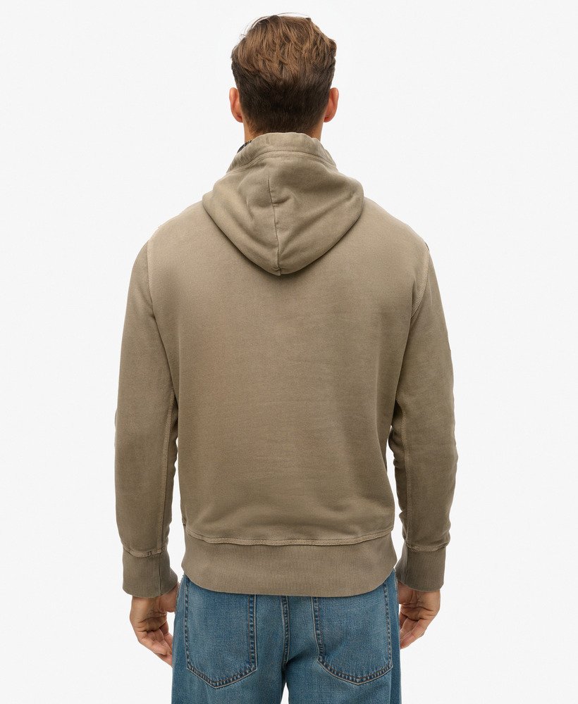 ウォッシュドモレルブラウンのコントラストステッチリラックスフーディー