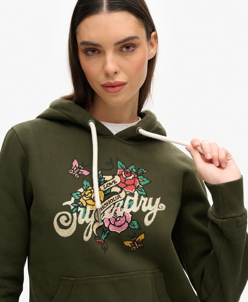 タトゥー スクリプト グラフィック パーカー(surplus goods オリーブグリーン)