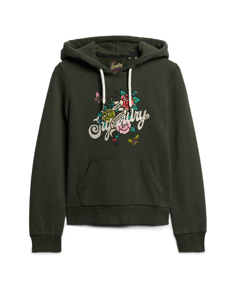 タトゥー スクリプト グラフィック パーカー(surplus goods オリーブグリーン)