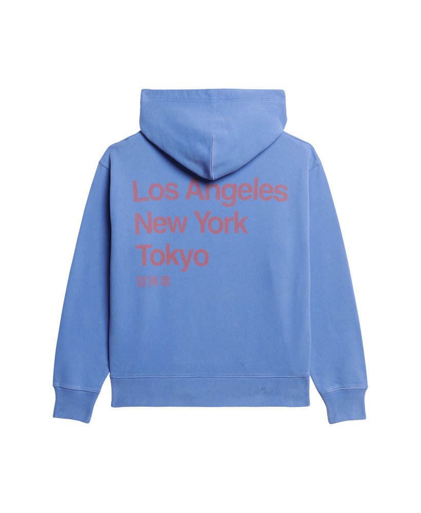コア ロゴ シティ ルーズ フーディー シャンブレーブルー