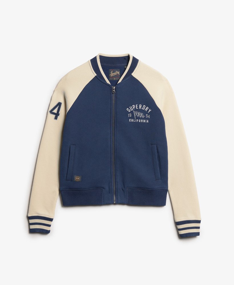 カレッジ スクリプト グラフィック ジャージー ボンバー ジャケット(atlantic navy)