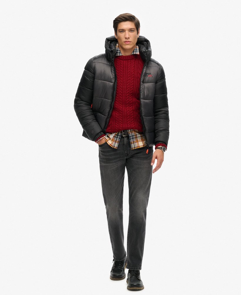 フード付きカラーブロックスポーツパファージャケット(ブラック)