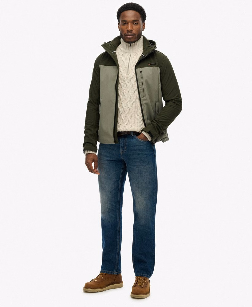 フード付きソフトシェルカラーブロックジャケット