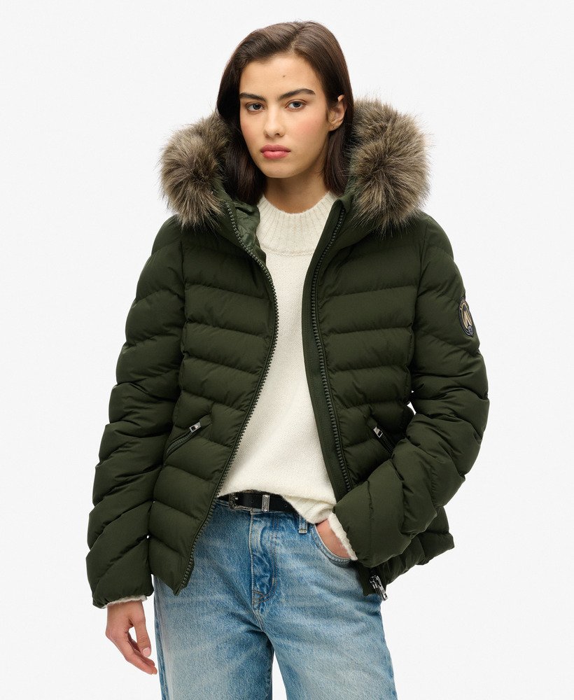 フジ フェイクファー フード付き パッド入り ジャケット サープラスグッズ オリーブグリーン