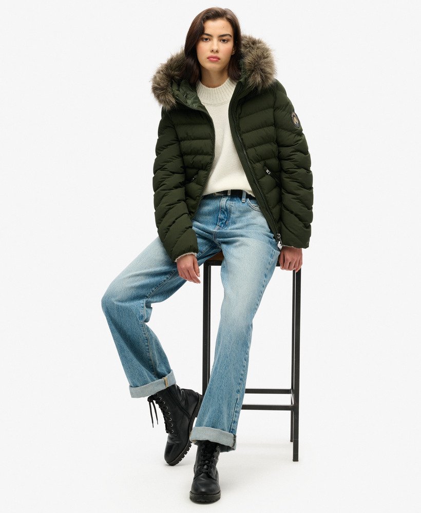 フジ フェイクファー フード付き パッド入り ジャケット サープラスグッズ オリーブグリーン