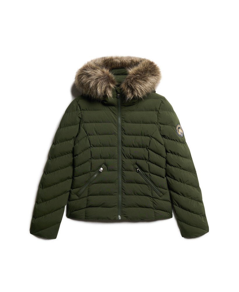 フジ フェイクファー フード付き パッド入り ジャケット サープラスグッズ オリーブグリーン