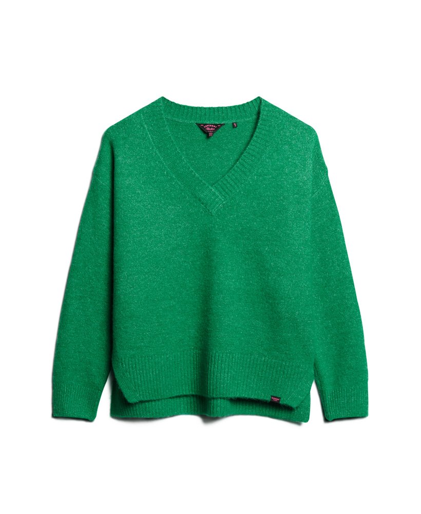 鮮やかなグリーンマールのオーバーサイズvネックセーター