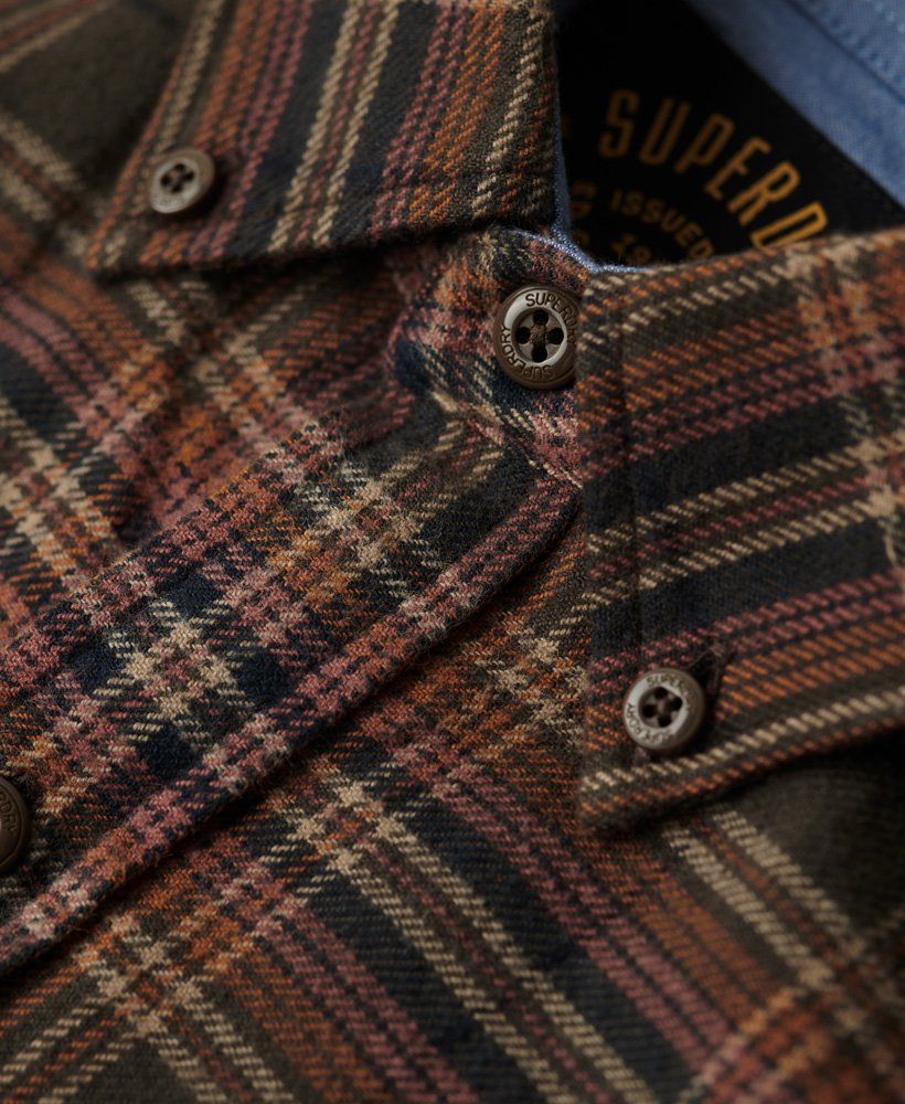 ドレイトンチェックオリーブの長袖コットンランバージャックシャツ