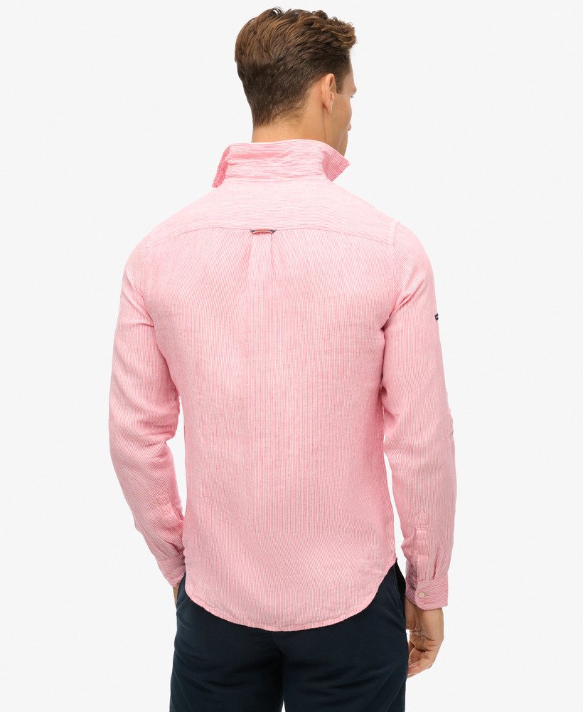 new house pink stripe カジュアルリネン ロングスリーブシャツ