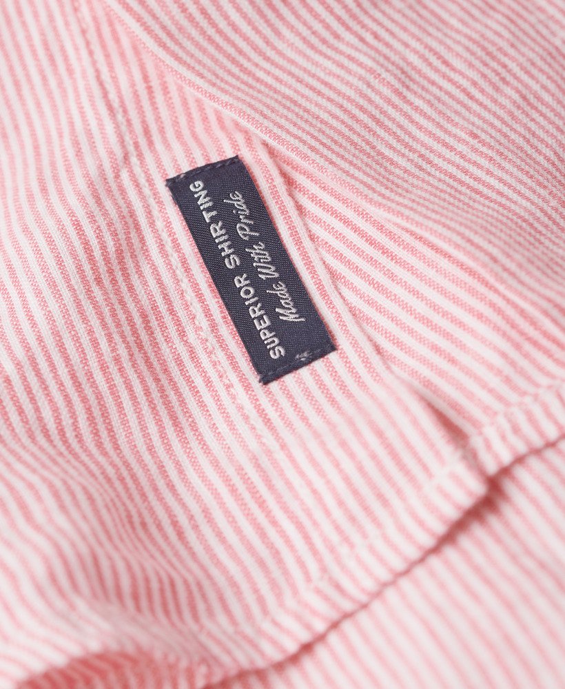 new house pink stripe カジュアルリネン ロングスリーブシャツ