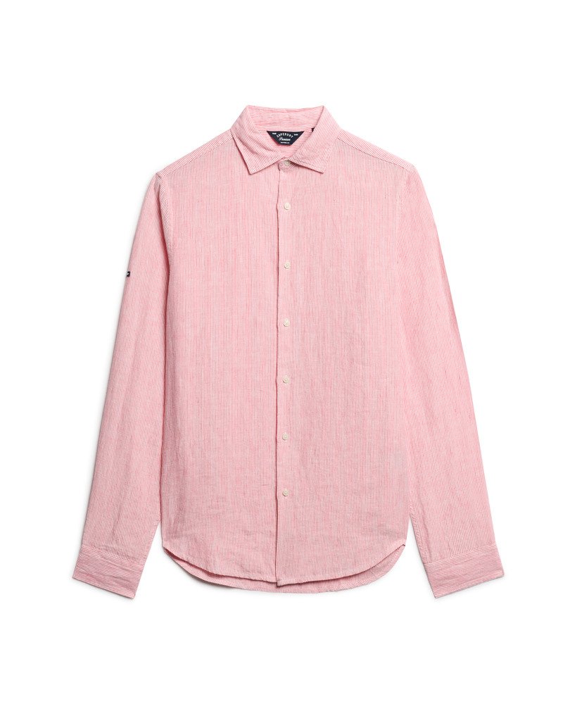 new house pink stripe カジュアルリネン ロングスリーブシャツ