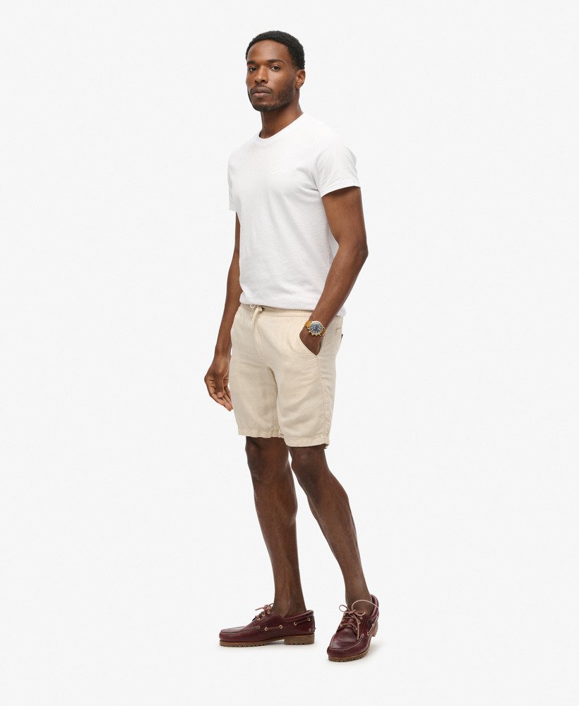 ストーングレーのドローストリングリネンショートパンツ