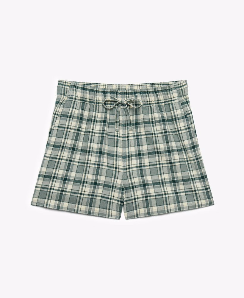 コットンチェック柄の伸縮性ショートパンツ
