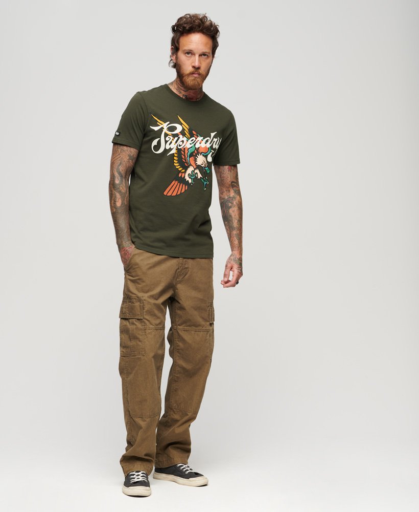 タトゥー スクリプト フロントプリント tシャツ(ダークグレーグリーン)