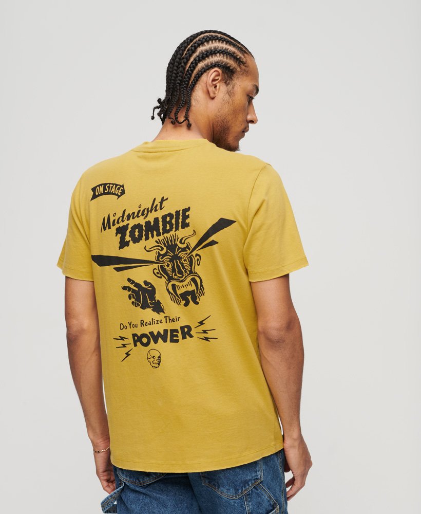 ブラックアウト ロック グラフィック tシャツ(オイルイエロー)