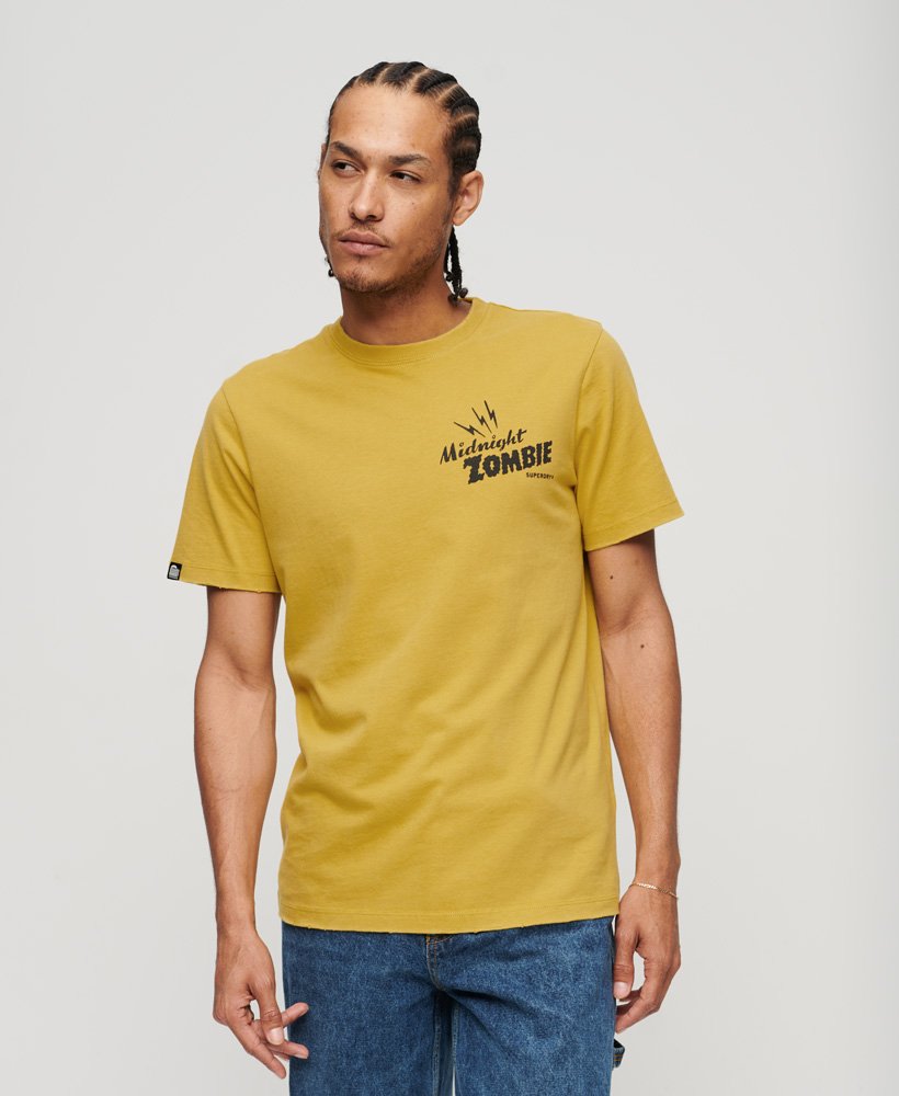 ブラックアウト ロック グラフィック tシャツ(オイルイエロー)
