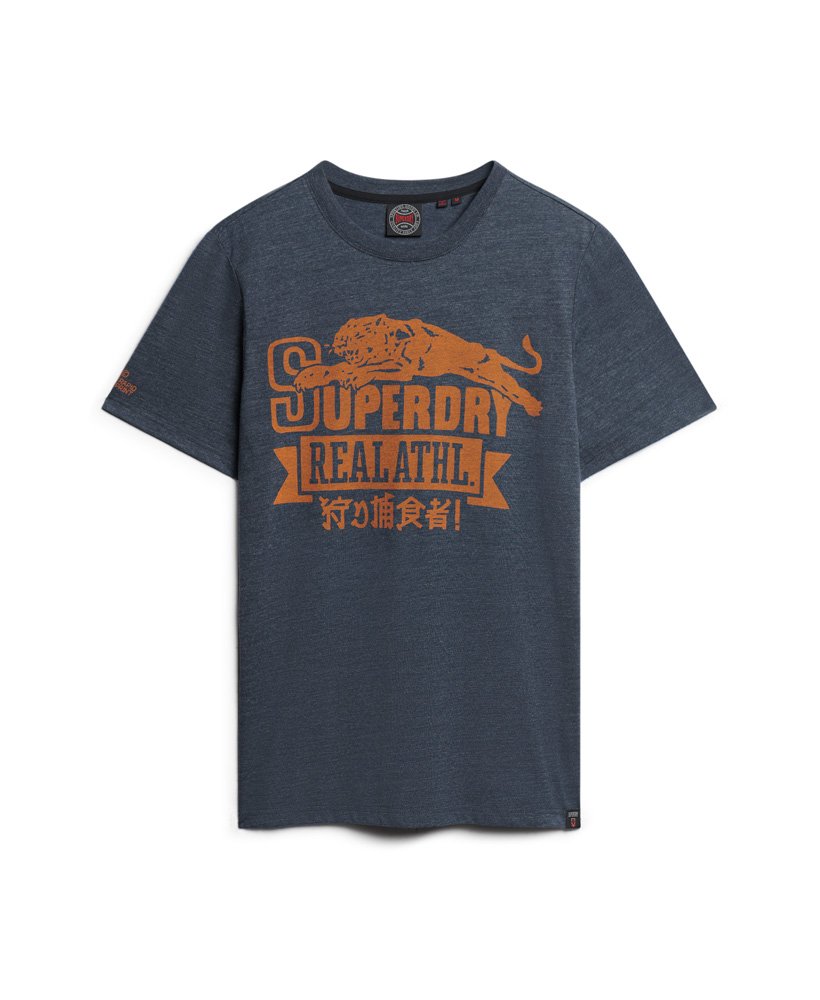 アスレチックカレッジグラフィックtシャツ(ブラックブルーマール)