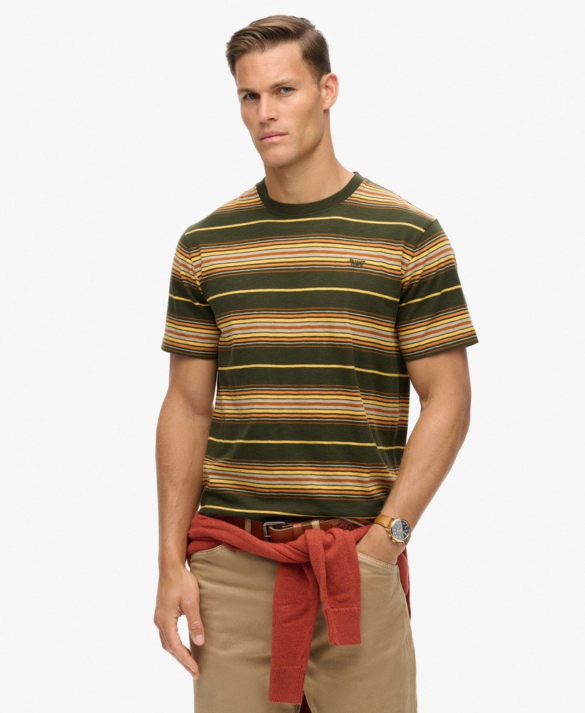 オリーブストライプのリラックスストライプtシャツ