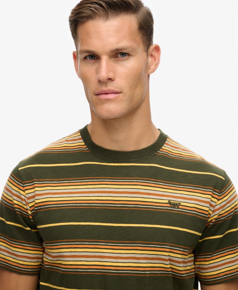 オリーブストライプのリラックスストライプtシャツ