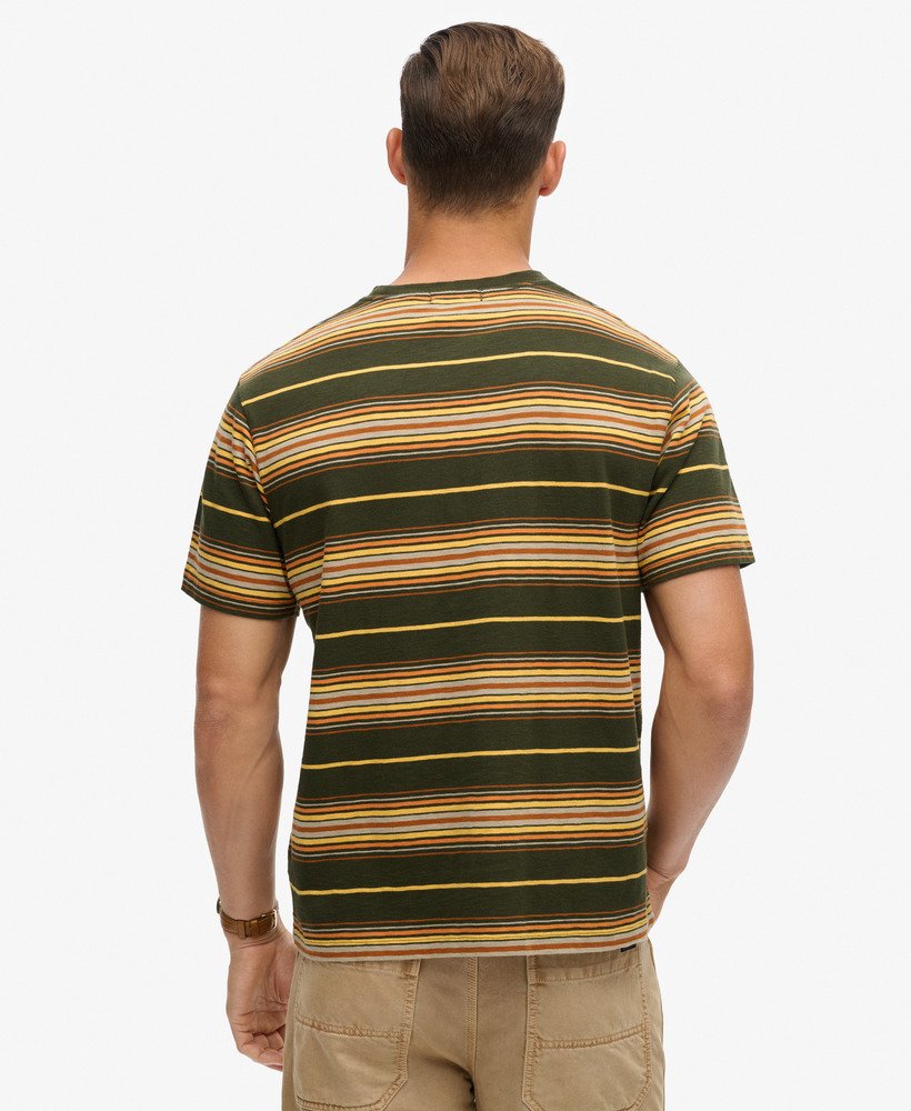 オリーブストライプのリラックスストライプtシャツ