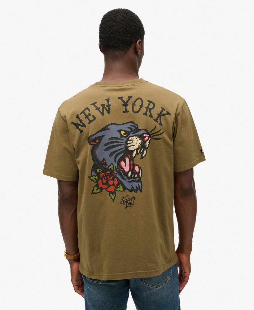オーバーサイズ タトゥー バックプリント tシャツ(カーキ)