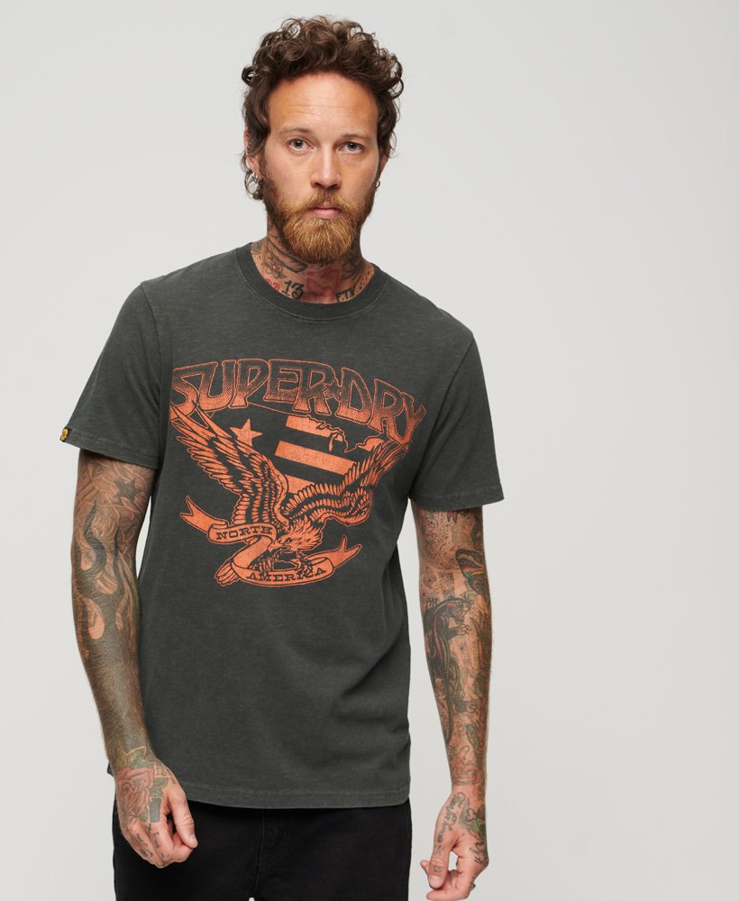 70年代ローファイグラフィックバンドtシャツ(ウォッシュドブラックスラブ)