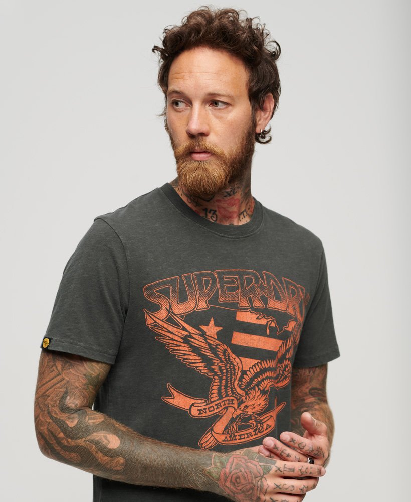 70年代ローファイグラフィックバンドtシャツ(ウォッシュドブラックスラブ)