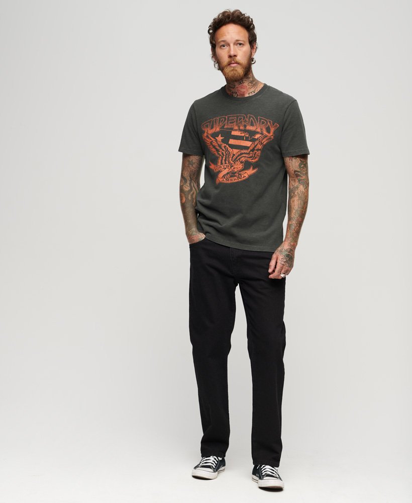 70年代ローファイグラフィックバンドtシャツ(ウォッシュドブラックスラブ)