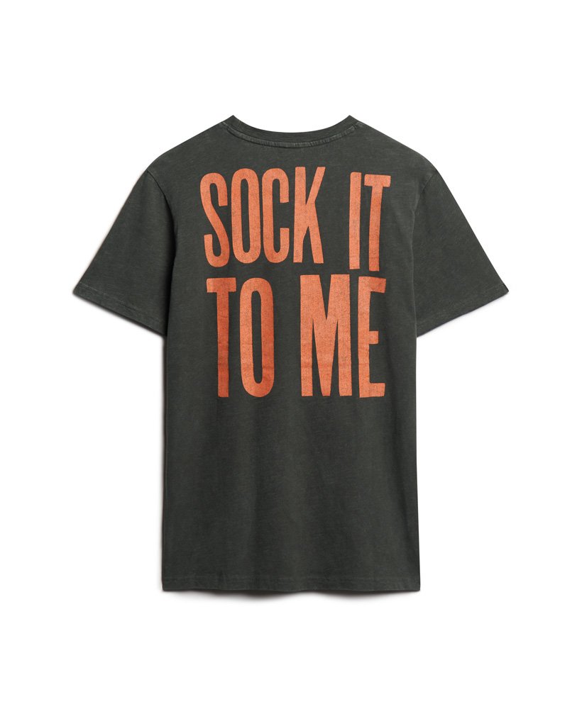 70年代ローファイグラフィックバンドtシャツ(ウォッシュドブラックスラブ)
