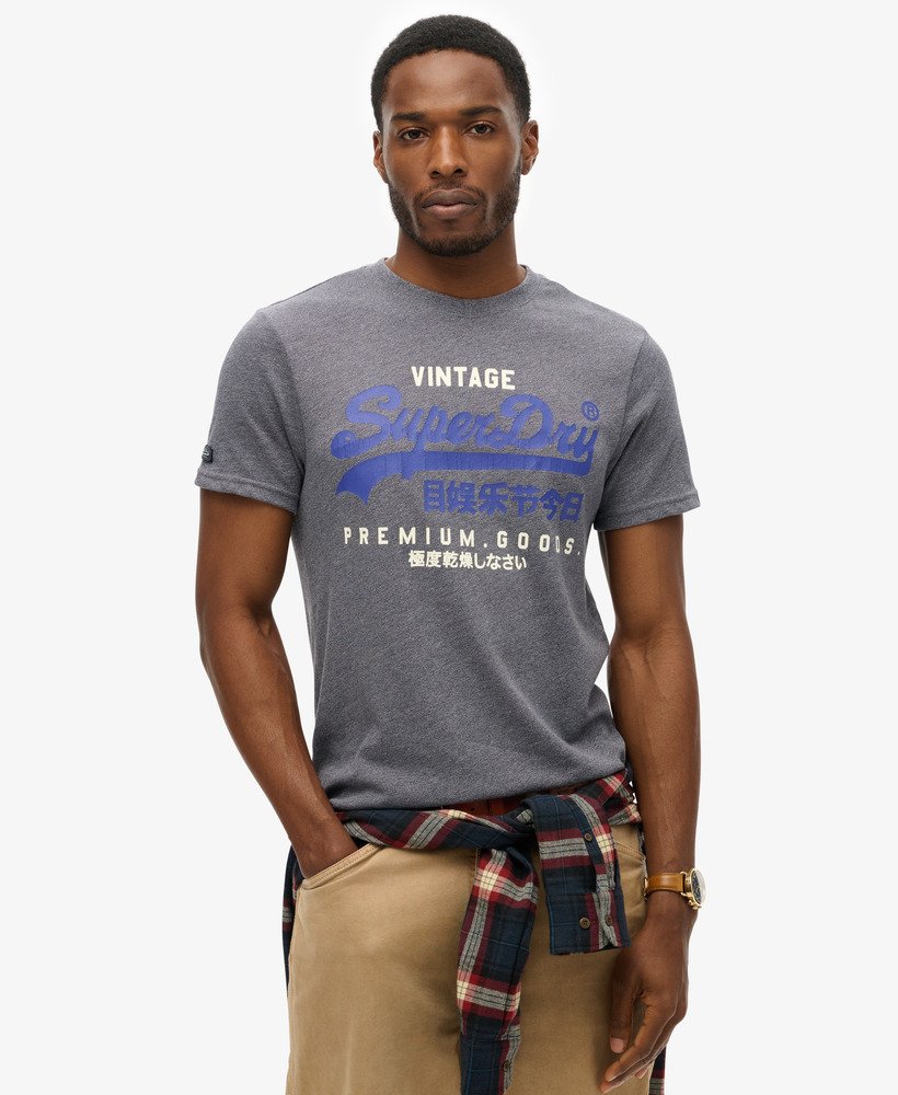 クラシックなヴィンテージロゴヘリテージtシャツ(ミッドナイトブルーグリット)