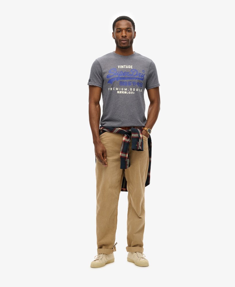 クラシックなヴィンテージロゴヘリテージtシャツ(ミッドナイトブルーグリット)