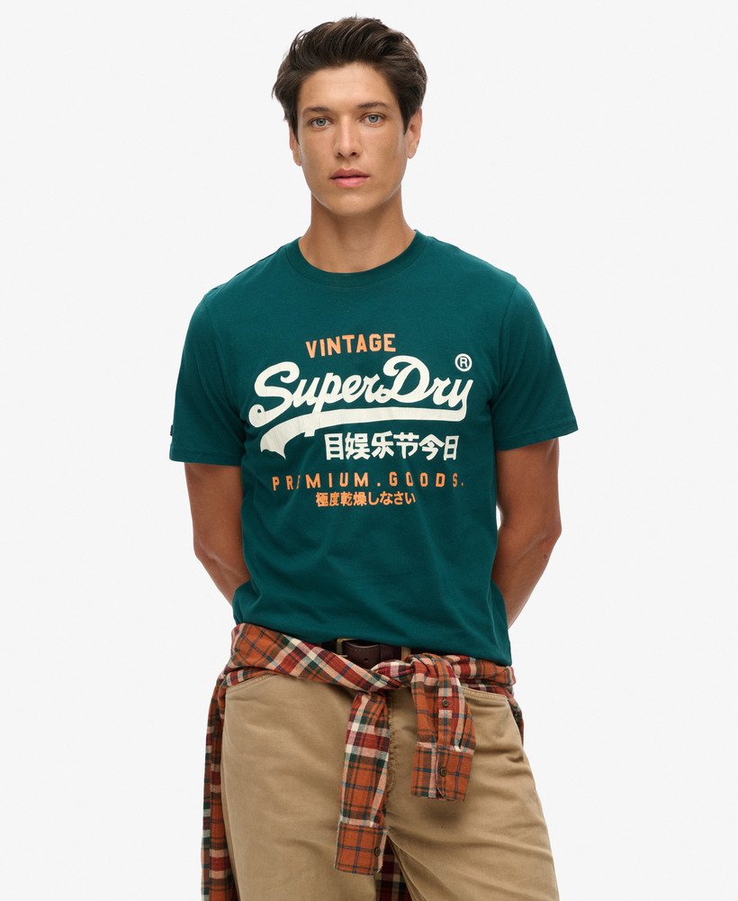 クラシックなヴィンテージロゴヘリテージtシャツ(パイングリーン)