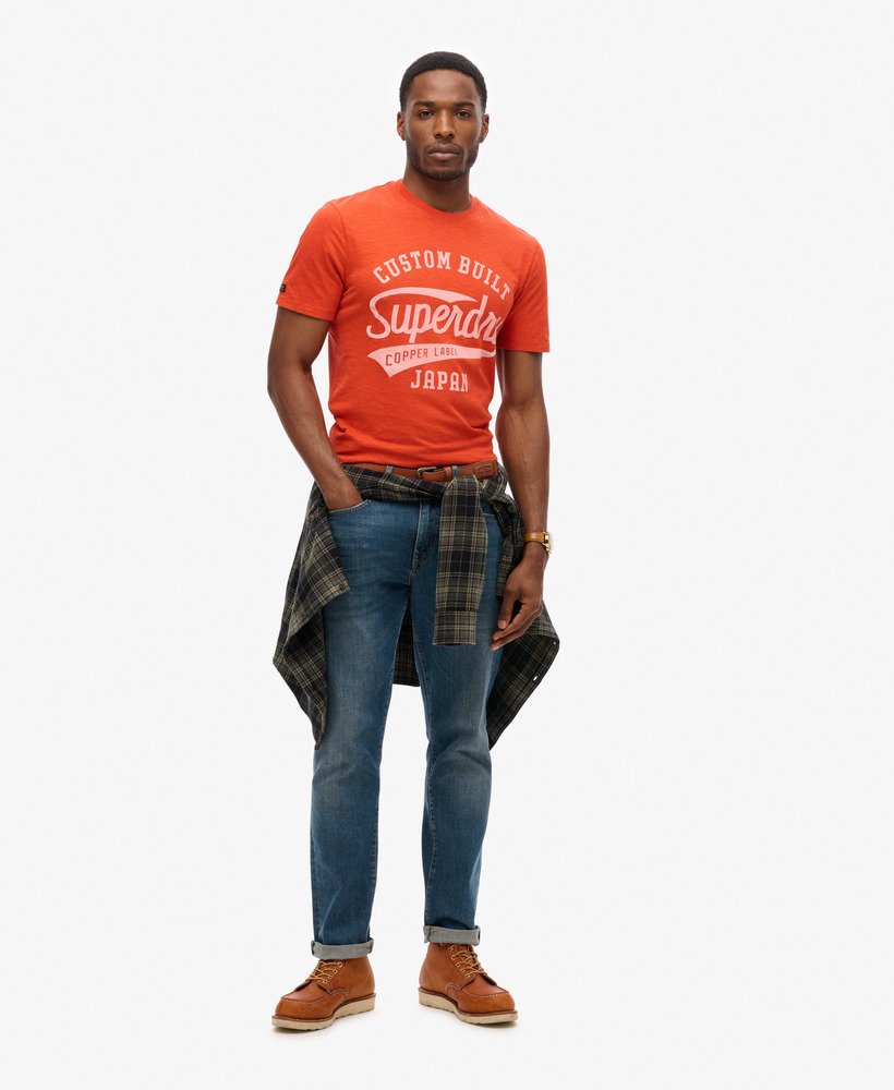 コッパーラベル スクリプトtシャツ(デニムコー ラストオレンジ スラブ)