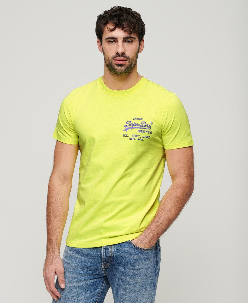 ネオンイエローのネオンヴィンテージロゴtシャツ