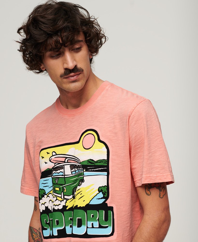 ネオントラベルグラフィックルーズtシャツ(ピーチアンバーピンクスラブ)