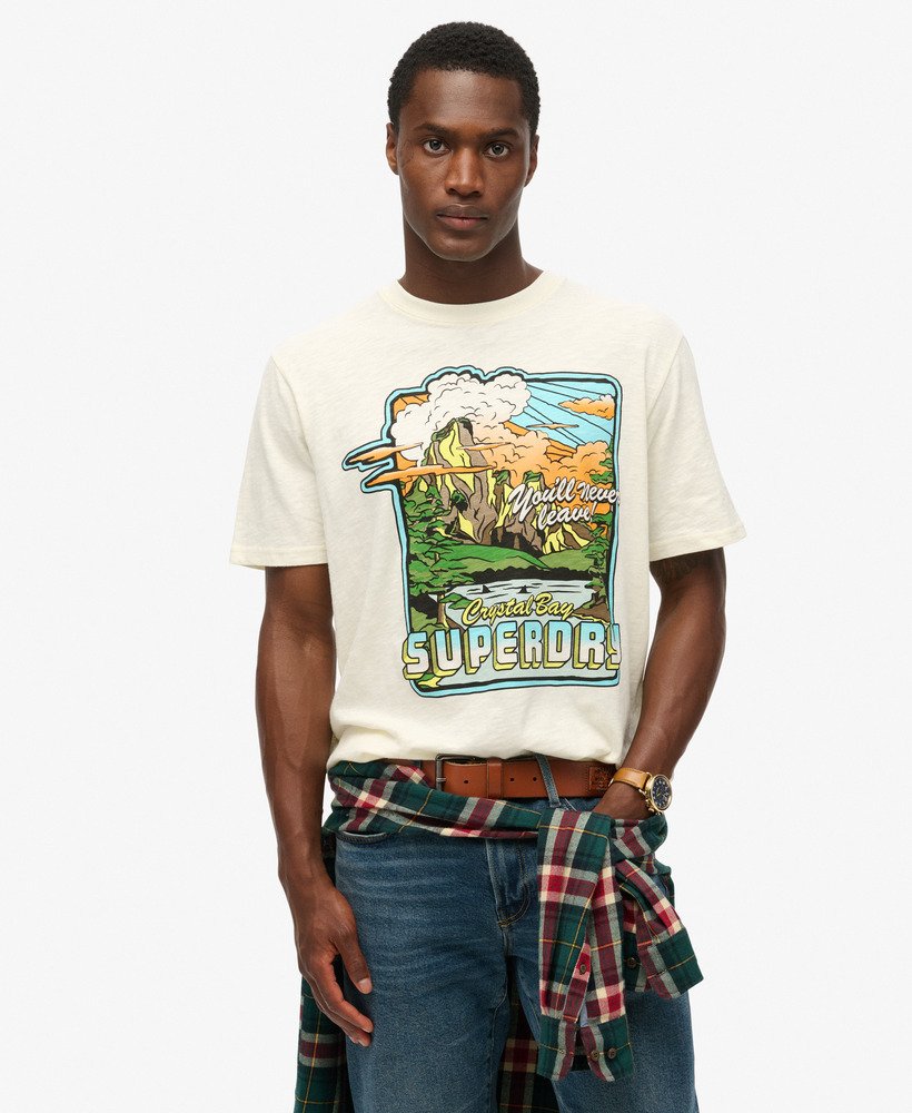 ネオントラベルグラフィックルーズtシャツ(オフホワイトスラブ)