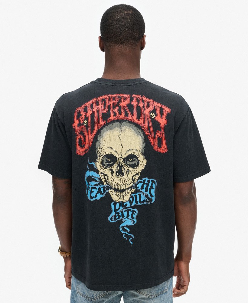 バイカーロックグラフィックルーズtシャツ(ヘビーメタルブラック)