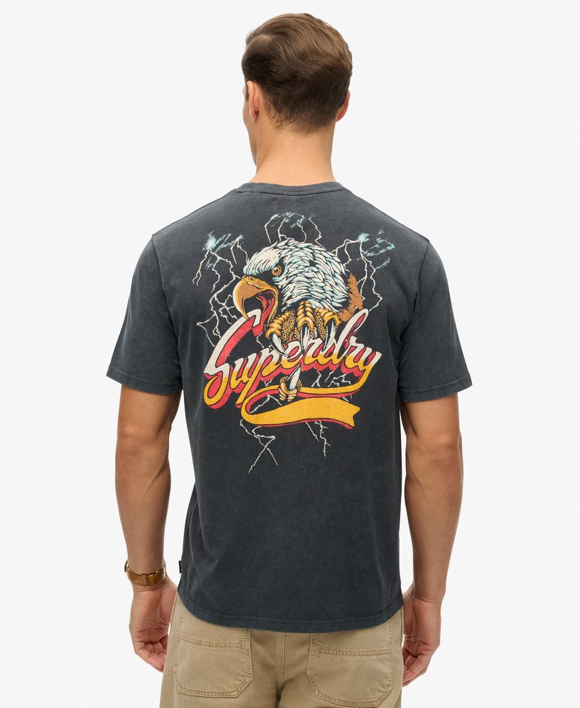 バイカーロックグラフィックルーズtシャツ(ミッドバック、ブラック)