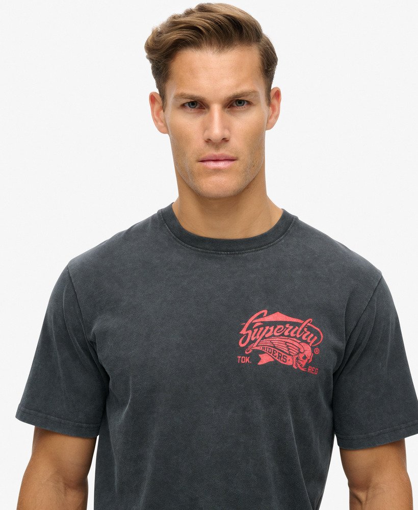 バイカーロックグラフィックルーズtシャツ(ミッドバック、ブラック)