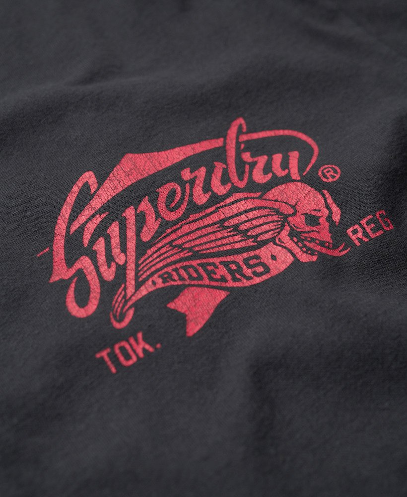 バイカーロックグラフィックルーズtシャツ(ミッドバック、ブラック)