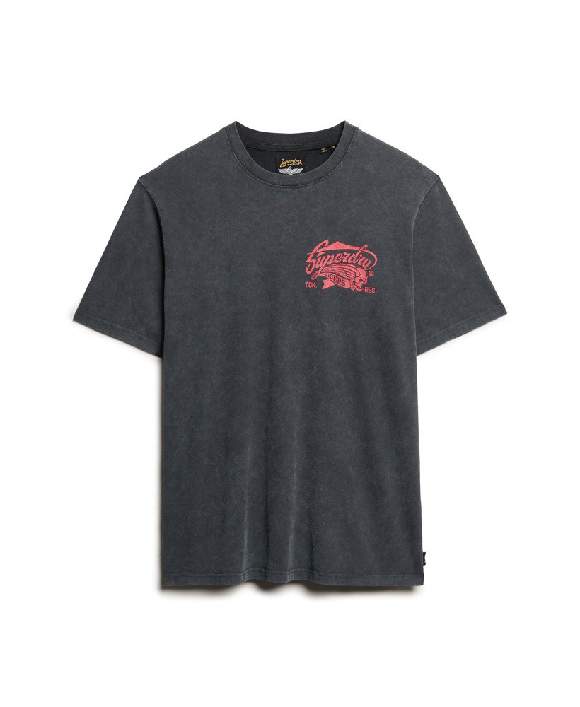 バイカーロックグラフィックルーズtシャツ(ミッドバック、ブラック)