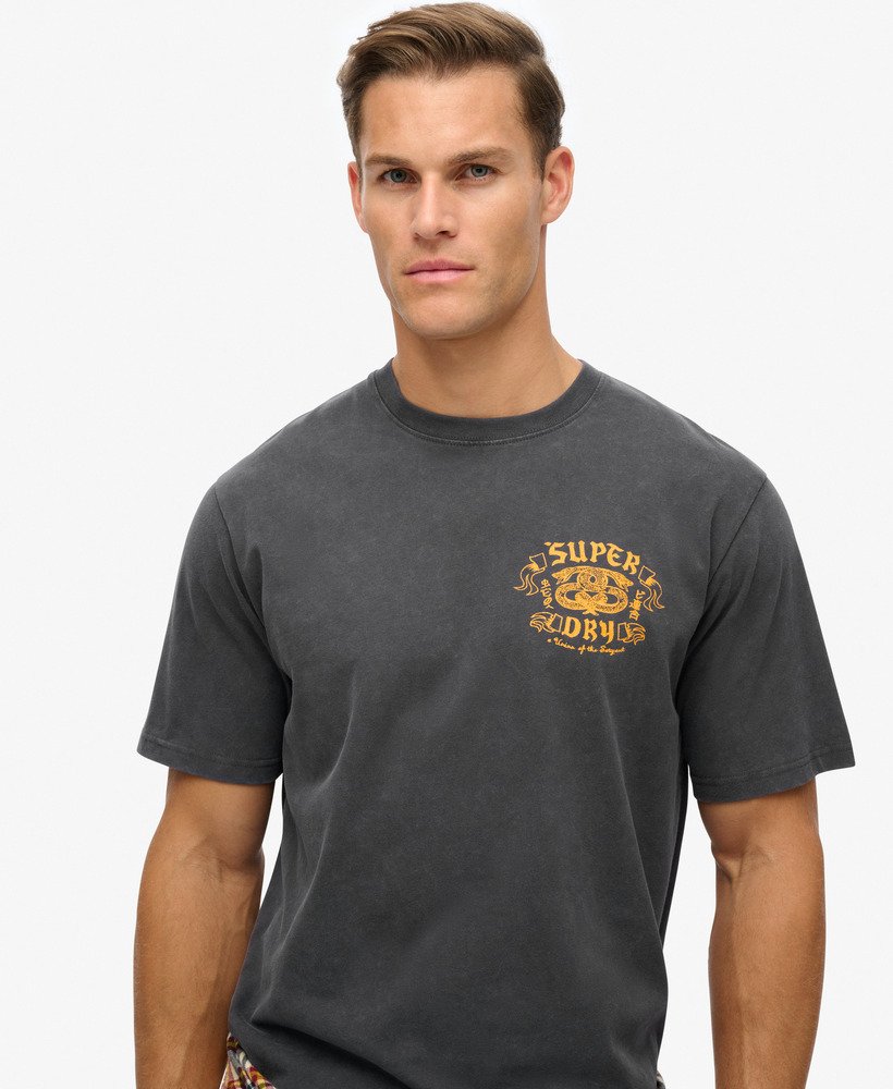バイカーロックグラフィックルーズtシャツ(ライトバイパーブラック)