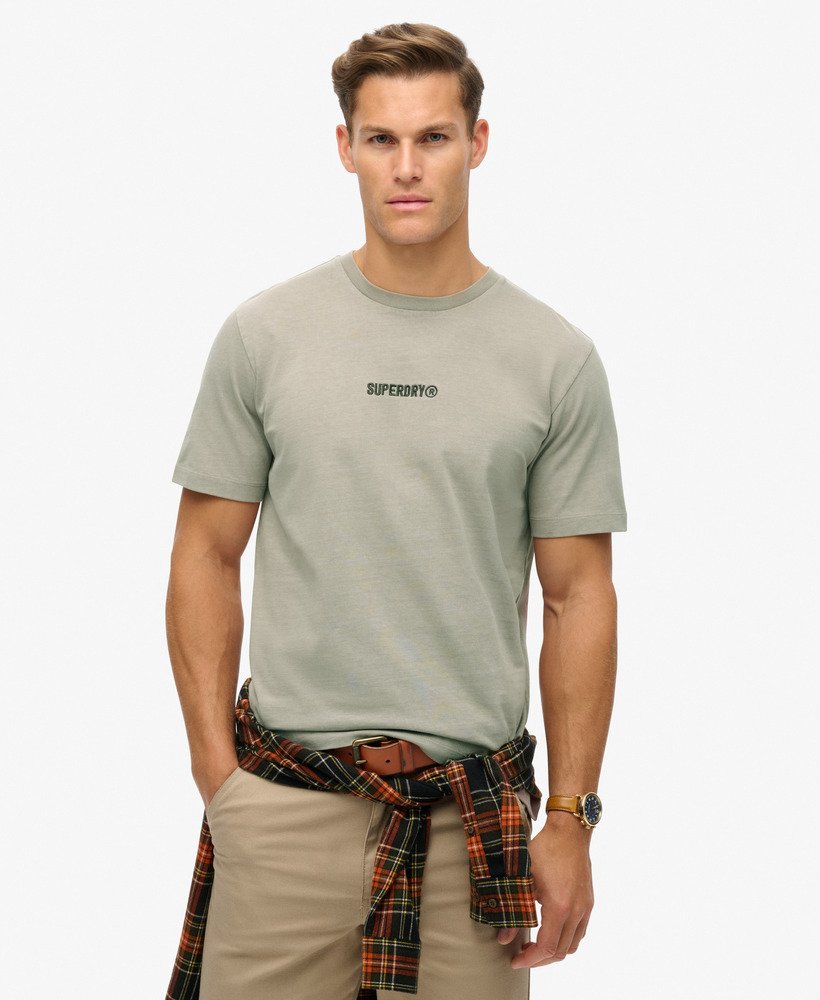 ディープベージュスラブのマイクロロゴグラフィックルーズtシャツ