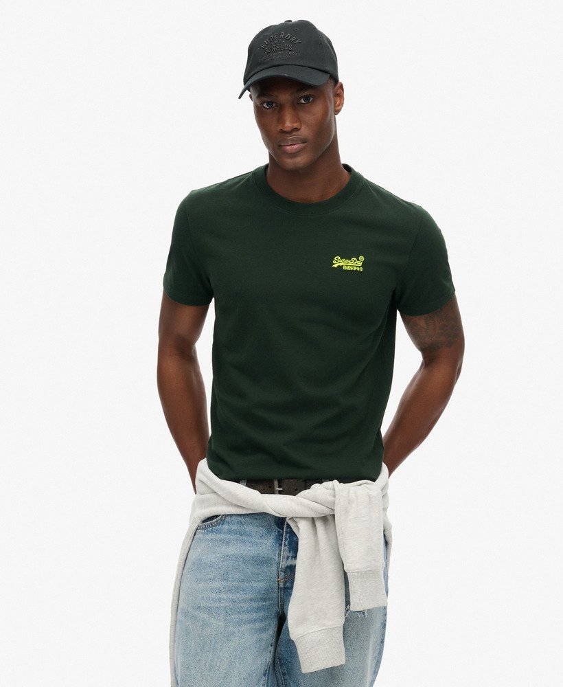 オーガニックコットン エッセンシャル ロゴ tシャツ(フォレストグリーン蛍光イエロー)
