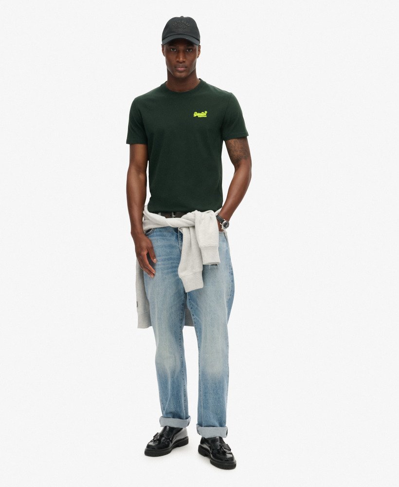 オーガニックコットン エッセンシャル ロゴ tシャツ(フォレストグリーン蛍光イエロー)