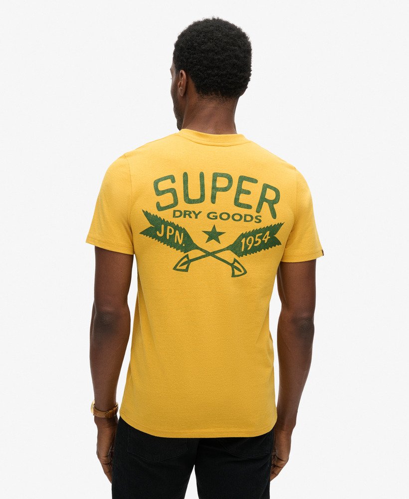 マスタードイエローマーブルのアウトドアグラフィックtシャツ
