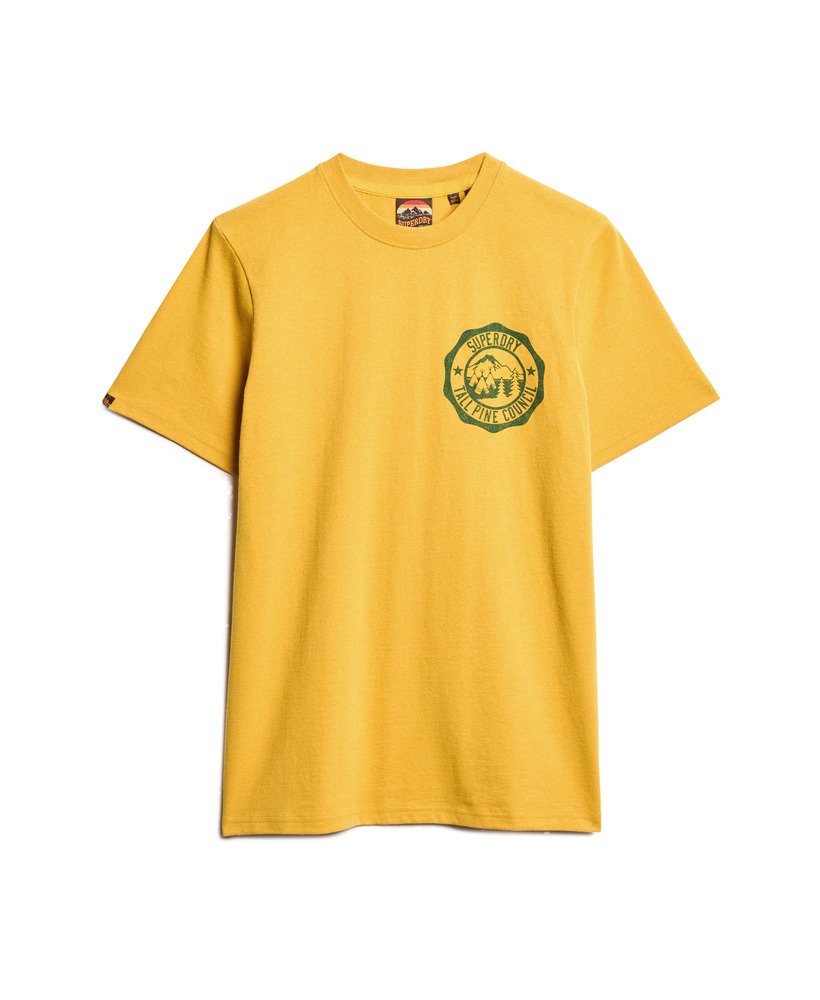 マスタードイエローマーブルのアウトドアグラフィックtシャツ