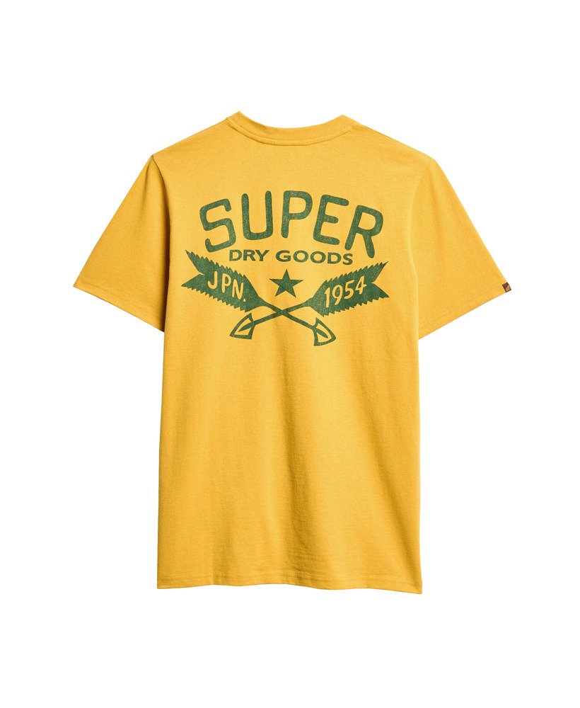マスタードイエローマーブルのアウトドアグラフィックtシャツ
