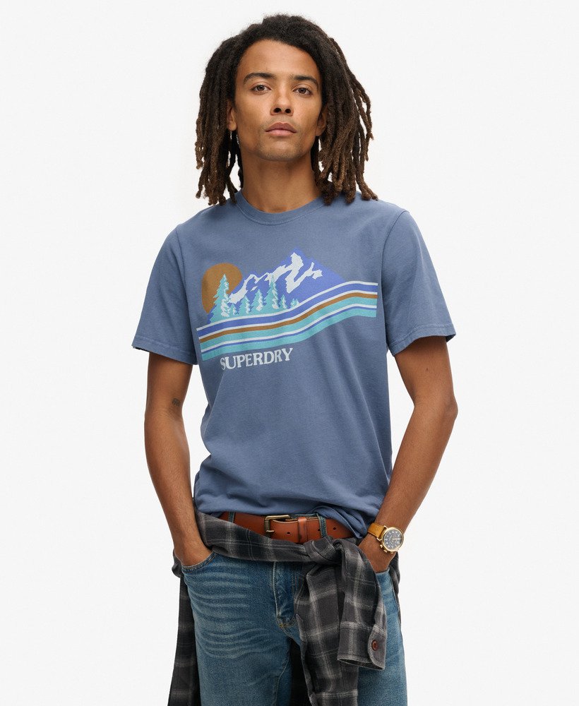 アウトドアグラフィックストライプtシャツ(イーブンタイドブルー)