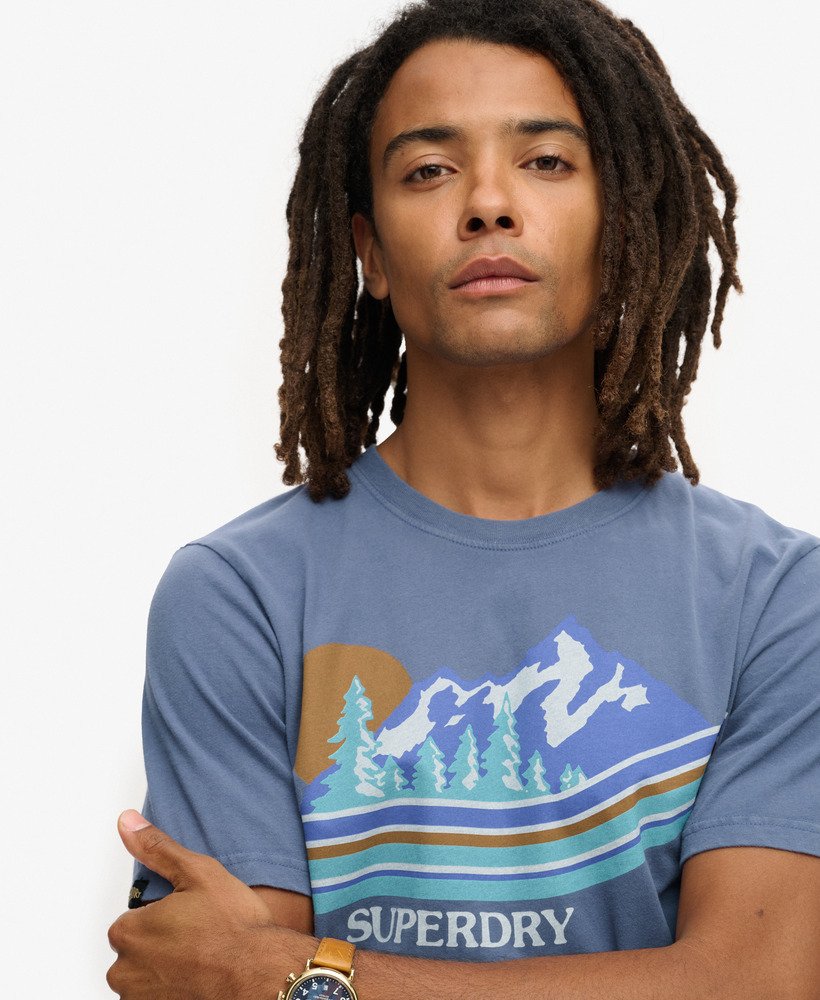 アウトドアグラフィックストライプtシャツ(イーブンタイドブルー)
